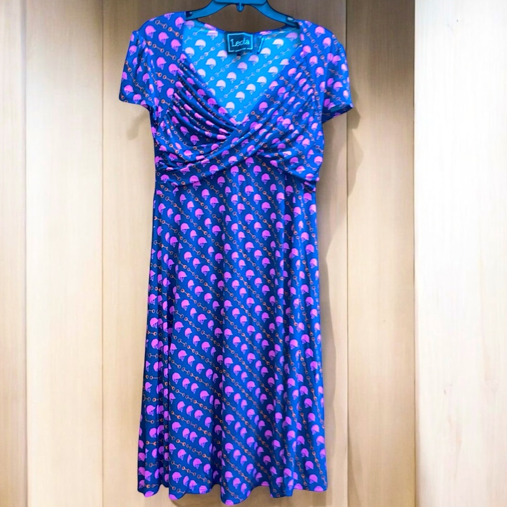 Leota New York S Equestrian Themes Bits Helmet Cross Front Dress Wrinkle Free